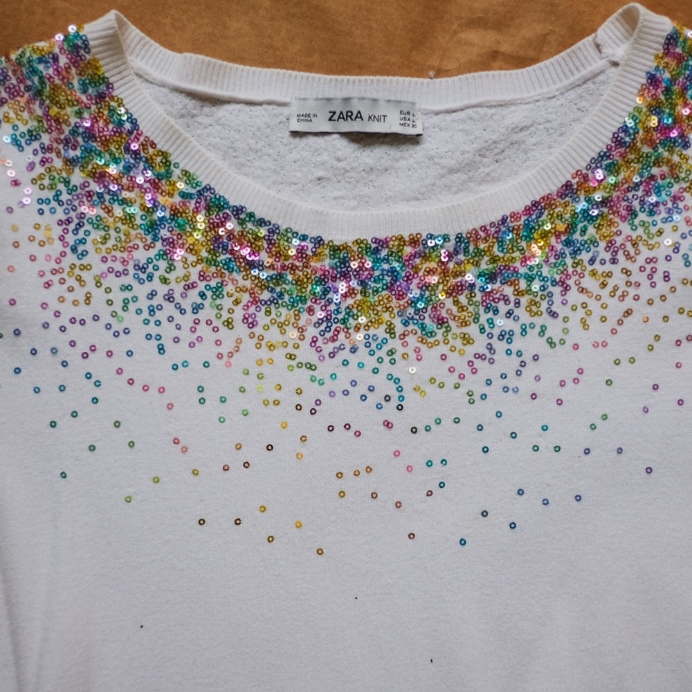 Zara Sequin Embellished Knit Tee Size L View 2